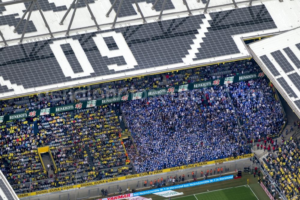 Aerial image Dortmund - BVB football match Schalke in the Borusseum, the Signal Iduna Park stadium in Dortmund