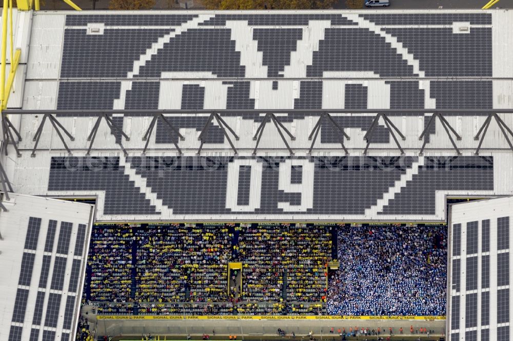 Aerial photograph Dortmund - BVB football match Schalke in the Borusseum, the Signal Iduna Park stadium in Dortmund