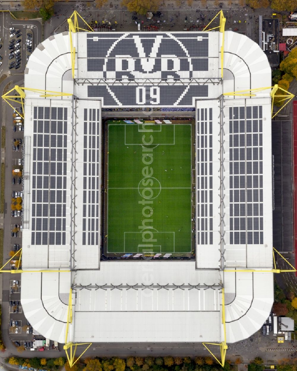 Dortmund from above - BVB football match Schalke in the Borusseum, the Signal Iduna Park stadium in Dortmund