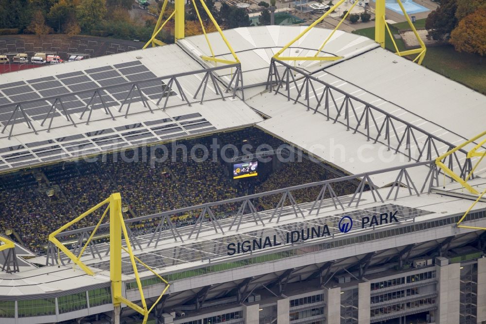 Dortmund from the bird's eye view: BVB football match Schalke in the Borusseum, the Signal Iduna Park stadium in Dortmund