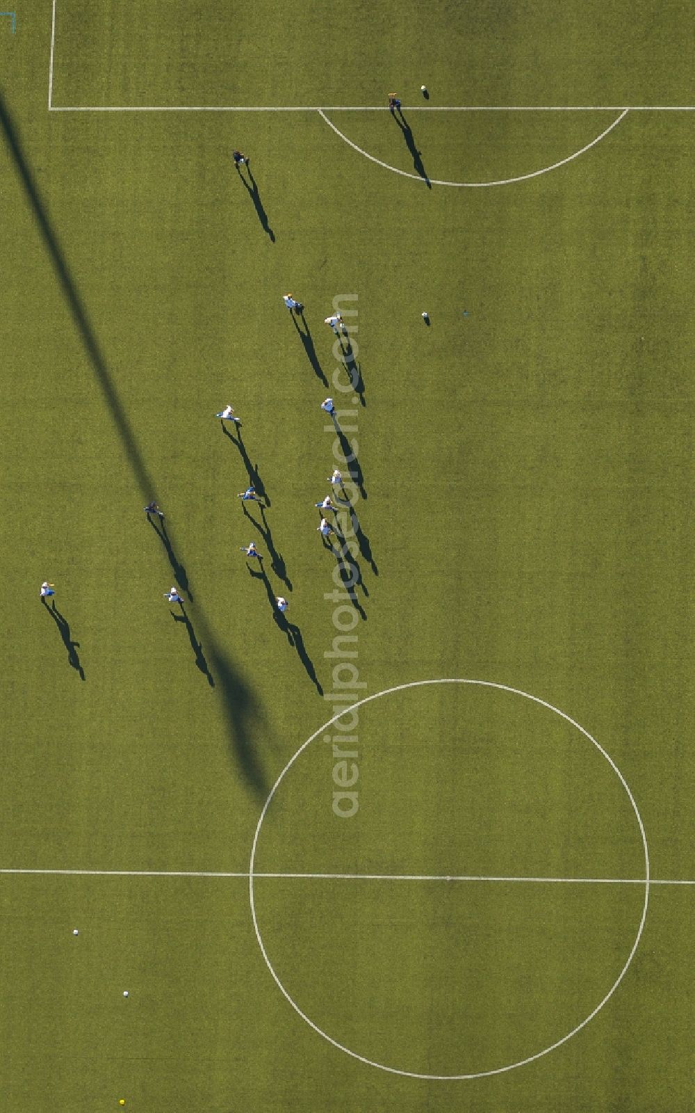 Kleve from above - Football game on the center circle on the grass of the football field in the Gustav Hoffmann Stadium in Kleve in North Rhine-Westphalia