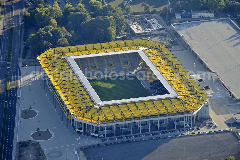 Aerial image Aachen - Football stadium tivoli of the football club TSV Alemannia Aachen GmbH on the Am Sportpark Soers in Aachen in the state North Rhine-Westphalia, Germany