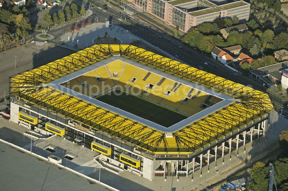 Aachen from above - Football stadium tivoli of the football club TSV Alemannia Aachen GmbH on the Am Sportpark Soers in Aachen in the state North Rhine-Westphalia, Germany