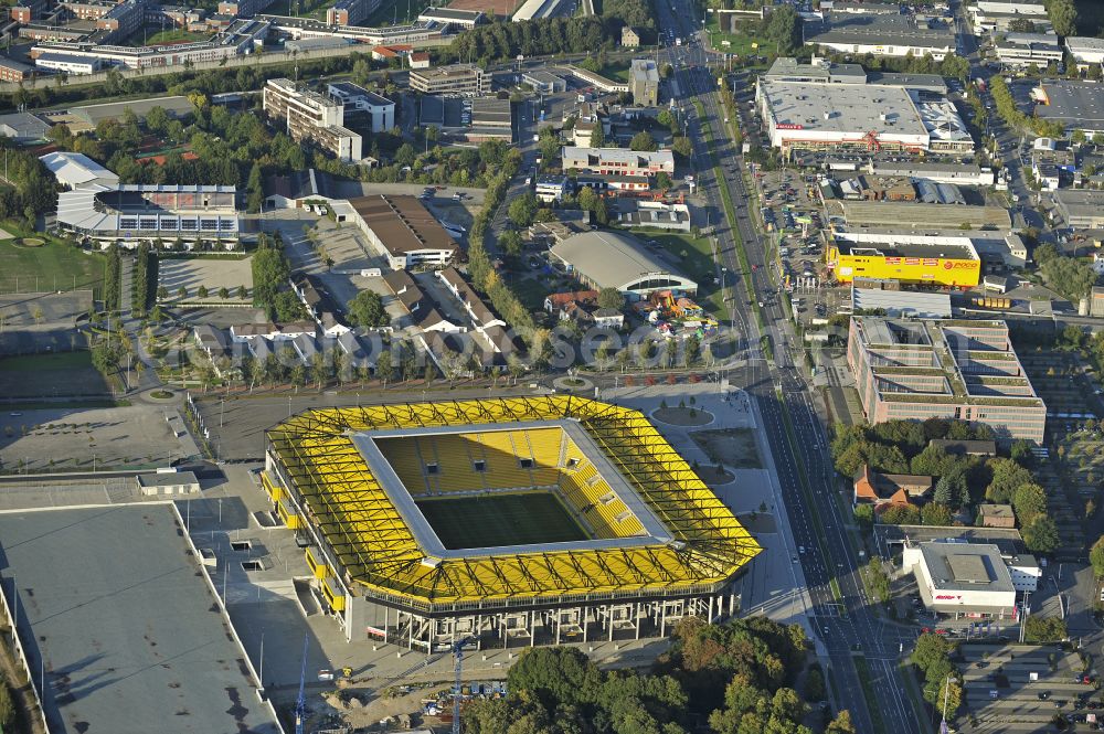 Aerial image Aachen - Football stadium tivoli of the football club TSV Alemannia Aachen GmbH on the Am Sportpark Soers in Aachen in the state North Rhine-Westphalia, Germany