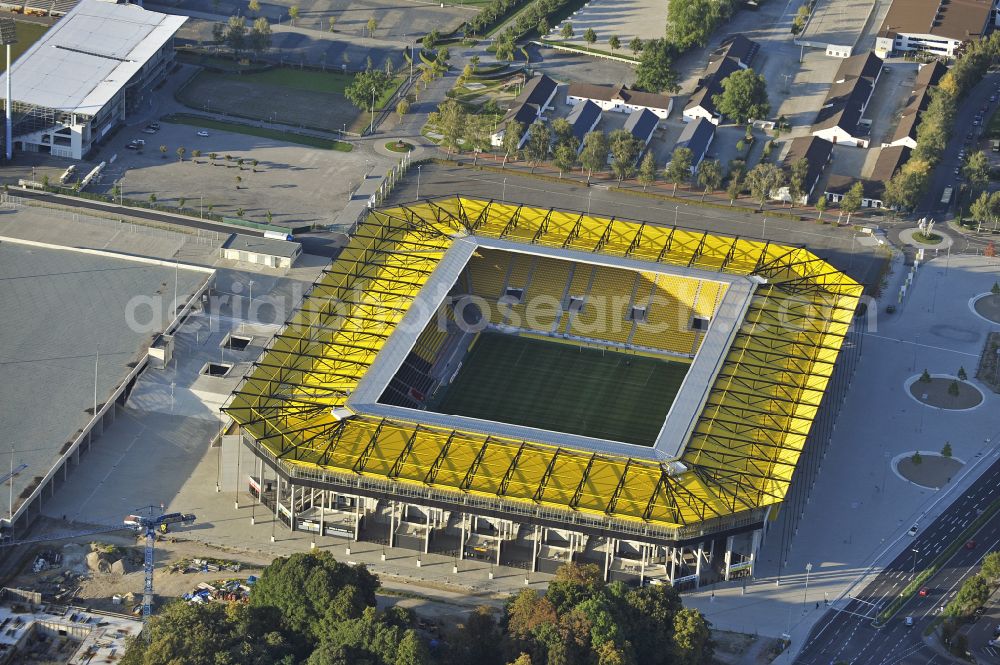 Aachen from above - Football stadium tivoli of the football club TSV Alemannia Aachen GmbH on the Am Sportpark Soers in Aachen in the state North Rhine-Westphalia, Germany