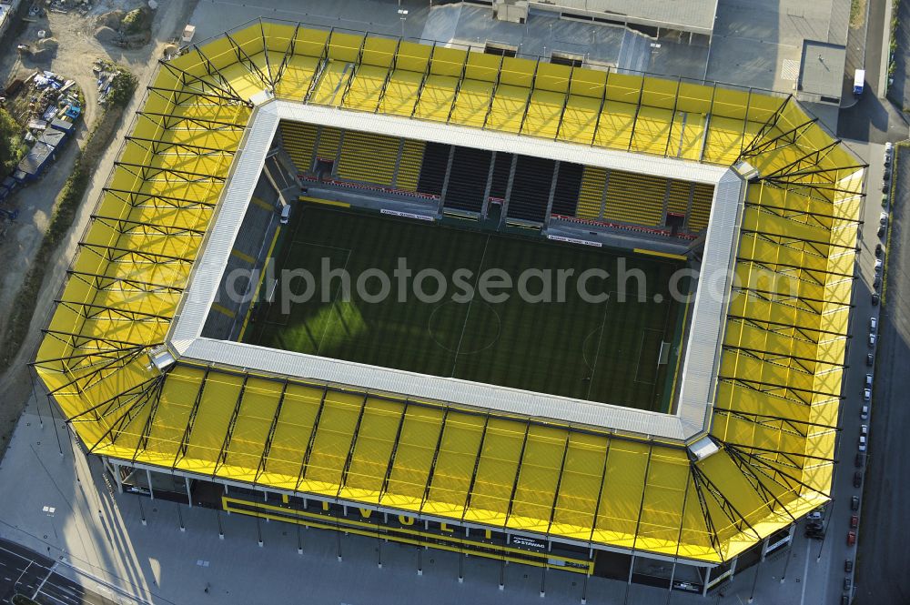 Aachen from above - Football stadium tivoli of the football club TSV Alemannia Aachen GmbH on the Am Sportpark Soers in Aachen in the state North Rhine-Westphalia, Germany