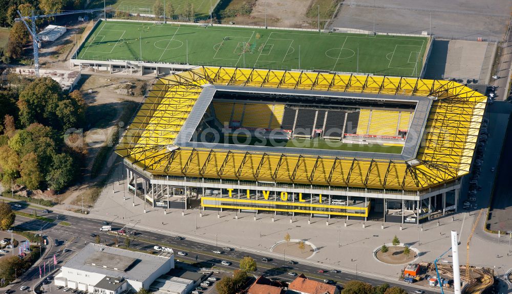 Aerial photograph Aachen - Football stadium tivoli of the football club TSV Alemannia Aachen GmbH on the Am Sportpark Soers in Aachen in the state North Rhine-Westphalia, Germany