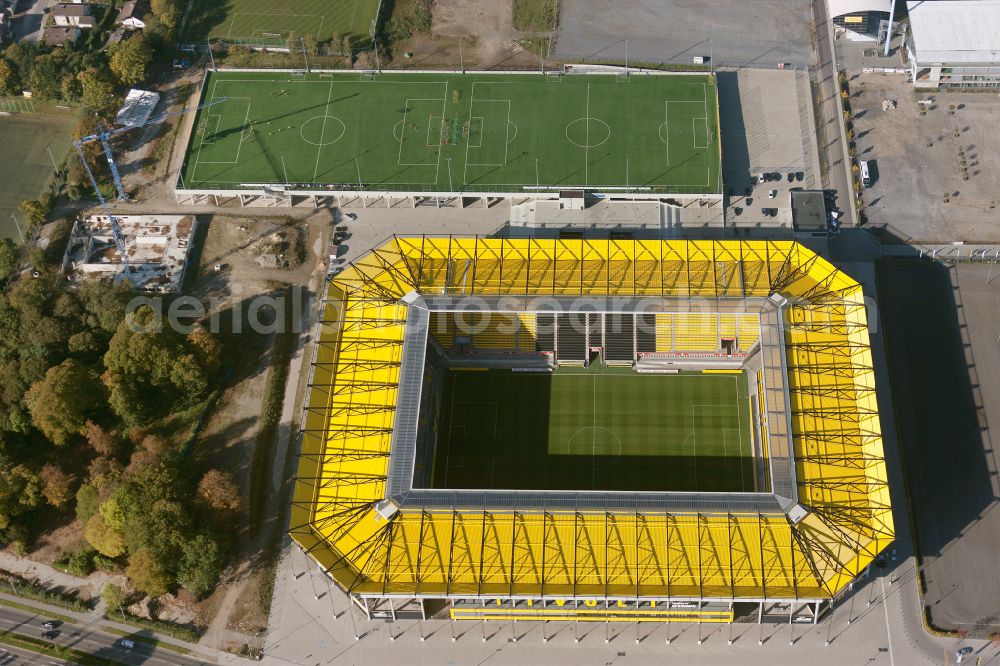 Aachen from above - Football stadium tivoli of the football club TSV Alemannia Aachen GmbH on the Am Sportpark Soers in Aachen in the state North Rhine-Westphalia, Germany