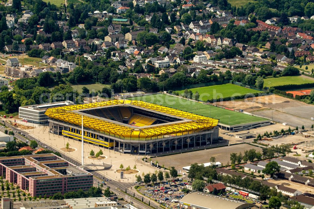 Aachen from above - Football stadium tivoli of the football club TSV Alemannia Aachen GmbH on the Am Sportpark Soers in Aachen in the state North Rhine-Westphalia, Germany