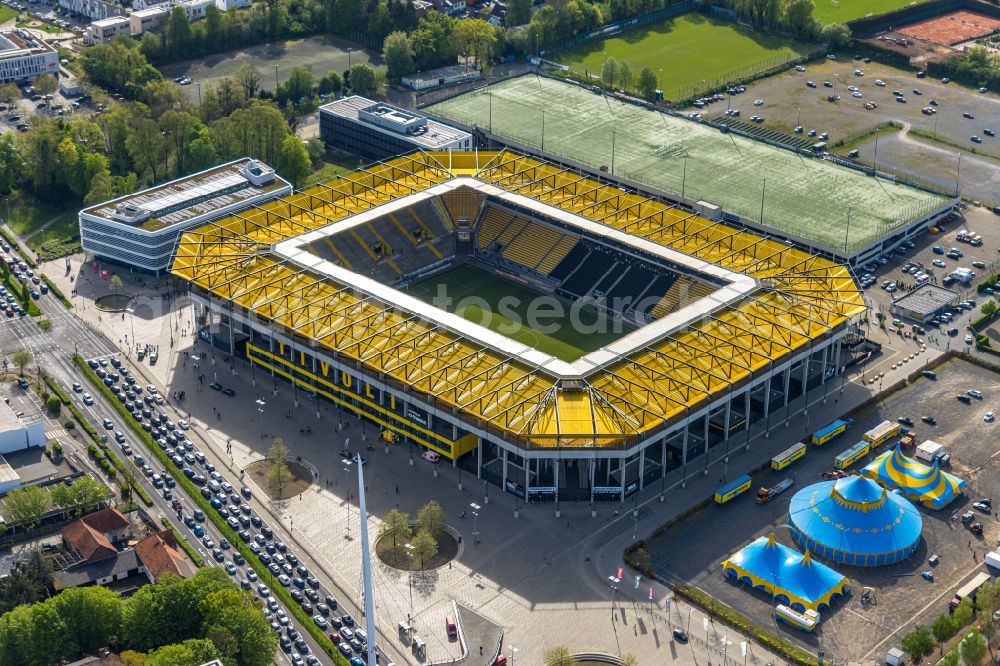 Aachen from the bird's eye view: Football stadium tivoli of the football club TSV Alemannia Aachen GmbH on the Am Sportpark Soers in Aachen in the state North Rhine-Westphalia, Germany