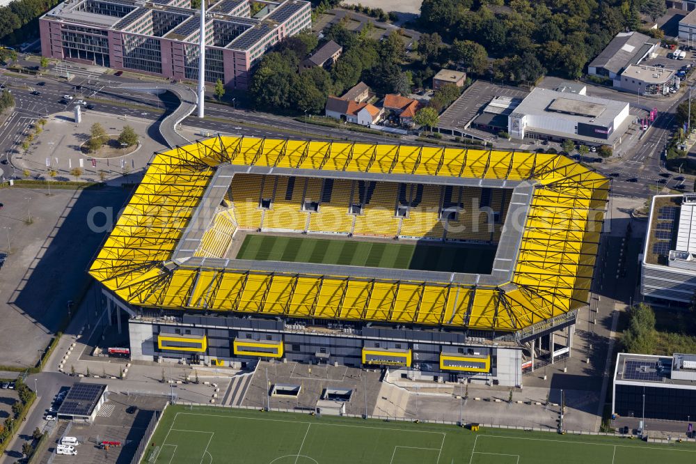 Aachen from above - Football stadium tivoli of the football club TSV Alemannia Aachen GmbH on the Am Sportpark Soers in Aachen in the state North Rhine-Westphalia, Germany