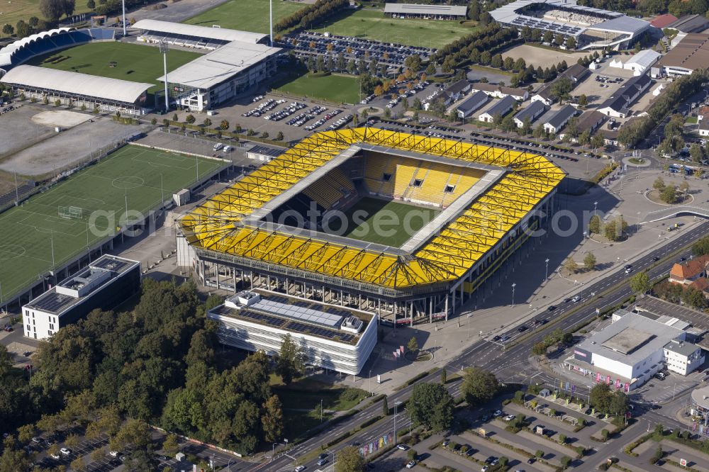 Aachen from above - Football stadium tivoli of the football club TSV Alemannia Aachen GmbH on the Am Sportpark Soers in Aachen in the state North Rhine-Westphalia, Germany