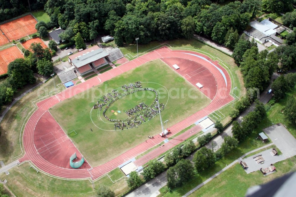 Kandel from the bird's eye view: Football stadium Bienwaldstadion in Kandel in the state Rhineland-Palatinate