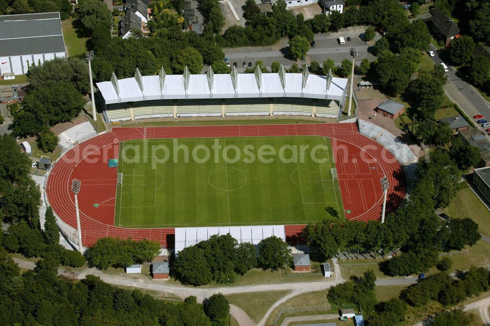 Aerial image Bochum - Blick auf das Lohrheidestadion in Bochum. Das Lohrheidestadion ist das Fussballstadion des SC Wattenscheid. Bochum, soccer stadium of the club SC Wattenscheid.