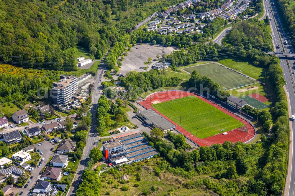 Aerial image Hagen - football stadium Erich-Berlet-Stadion on street Berliner Allee in Hohenlimburg at Ruhrgebiet in the state North Rhine-Westphalia, Germany