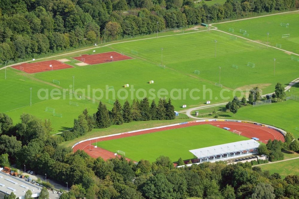 Augsburg from above - Football stadium Ernst-Lehner-Stadion of the football club TSV in Augsburg in the state Bavaria