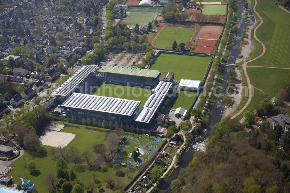 Freiburg im Breisgau from the bird's eye view: Football stadium, so called Schwarzwaldstadion, of FC Freiburg in Freiburg im Breisgau in the state Baden-Wuerttemberg