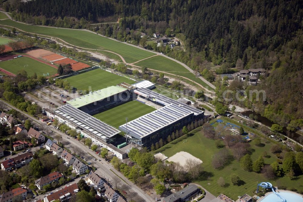 Aerial photograph Freiburg im Breisgau - Football stadium, so called Schwarzwaldstadion, of FC Freiburg in Freiburg im Breisgau in the state Baden-Wuerttemberg