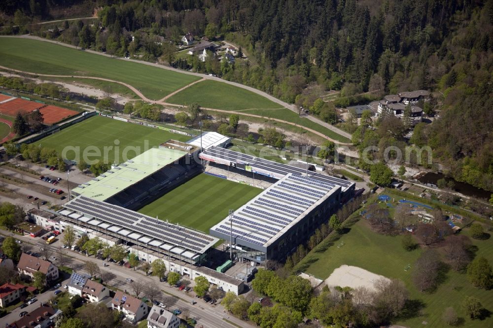 Freiburg im Breisgau from the bird's eye view: Football stadium, so called Schwarzwaldstadion, of FC Freiburg in Freiburg im Breisgau in the state Baden-Wuerttemberg