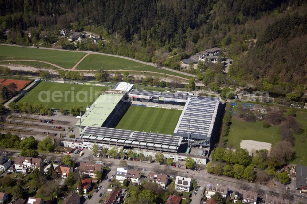 Aerial image Freiburg im Breisgau - Football stadium, so called Schwarzwaldstadion, of FC Freiburg in Freiburg im Breisgau in the state Baden-Wuerttemberg