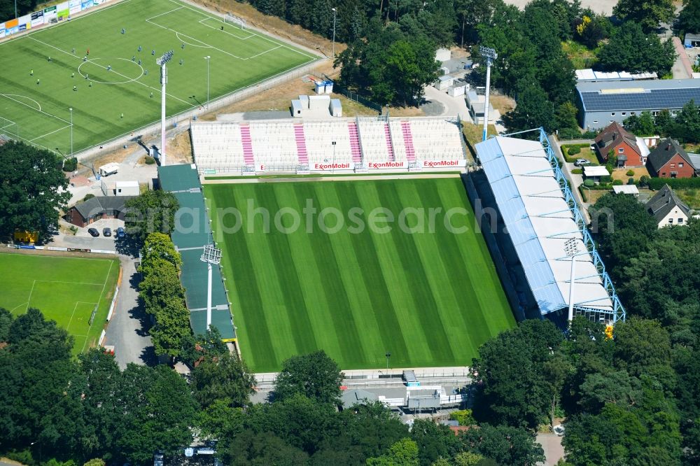 Meppen from the bird's eye view: Football stadium Haensch - Arena Meppen on Lathener Strasse in Meppen in the state Lower Saxony, Germany