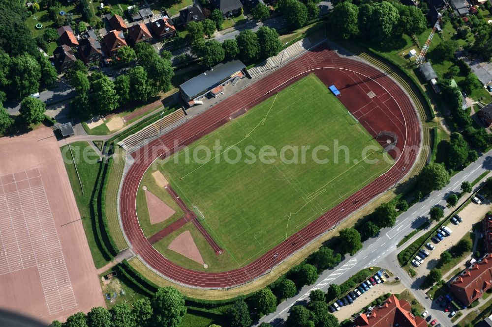 Itzehoe from the bird's eye view: Football stadium in Itzehoe in the state Schleswig-Holstein