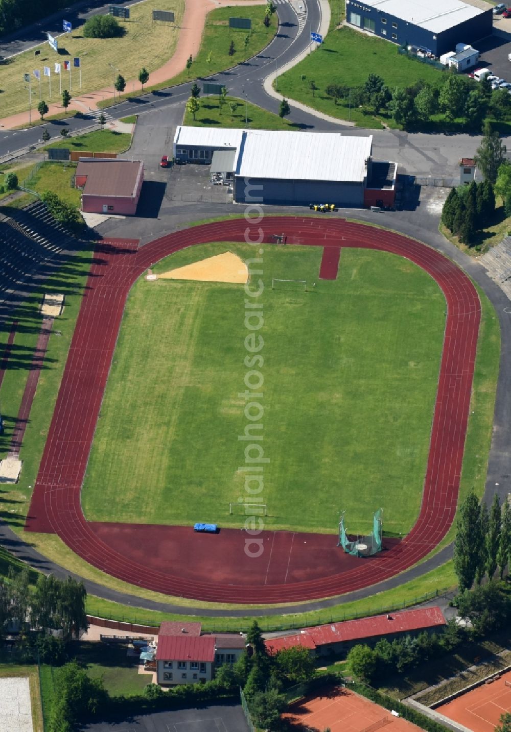 Karlovy Vary - Karlsbad from above - Football stadium in Karlovy Vary - Karlsbad in Cechy - Boehmen, Czech Republic