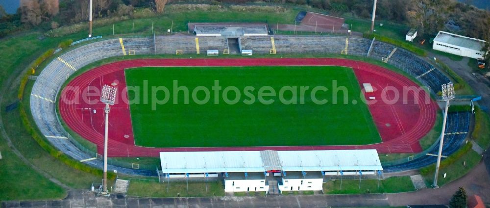 Aerial image Dessau - Football stadium Paul-Greifzu-Stadion on Ludwigshafener Strasse in Dessau in the state Saxony-Anhalt, Germany