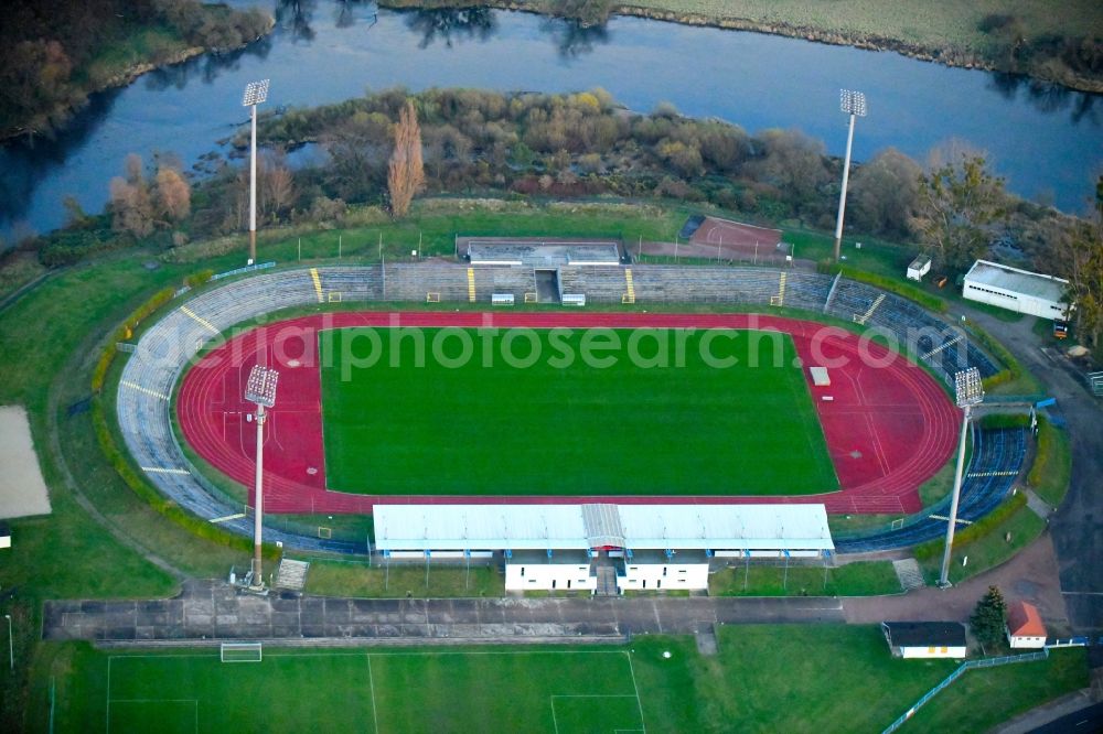 Aerial photograph Dessau - Football stadium Paul-Greifzu-Stadion on Ludwigshafener Strasse in Dessau in the state Saxony-Anhalt, Germany