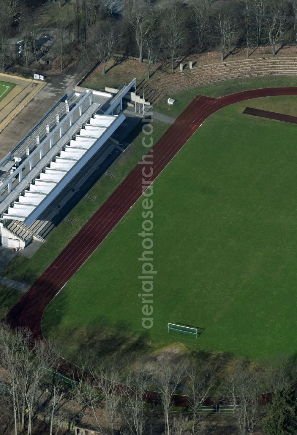 Berlin from above - Football stadium of the football club Mariendorf in Berlin in Germany