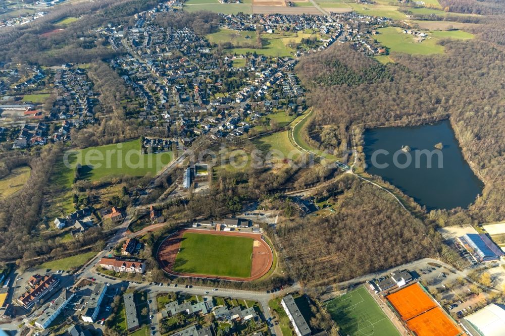 Aerial photograph Dinslaken - Football stadium Stadion on Freibad in Dinslaken in the state North Rhine-Westphalia, Germany