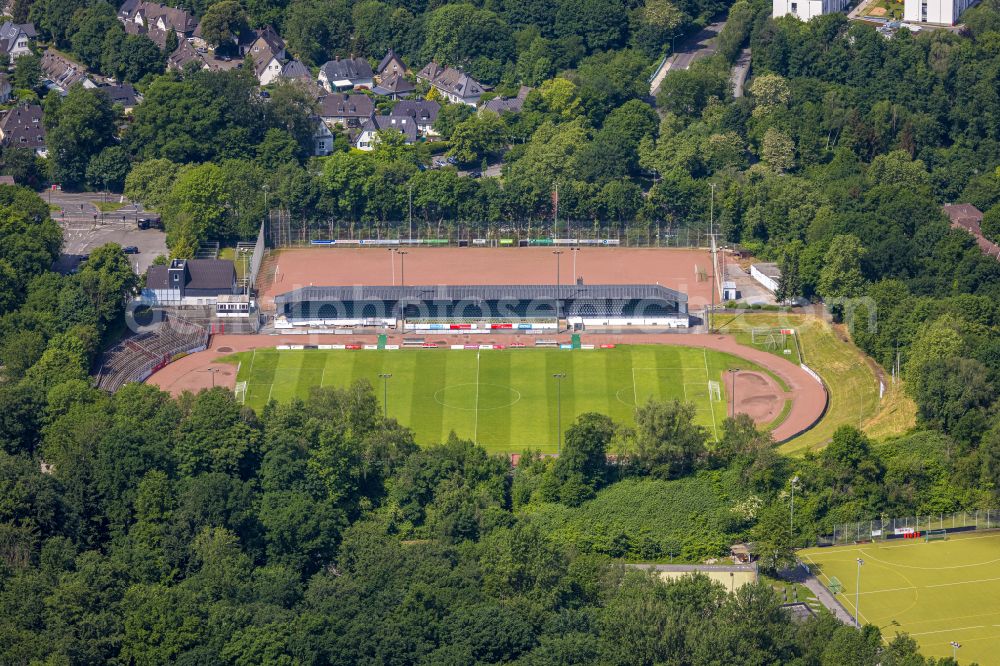 Aerial image Essen - Football stadium Uhlenkrug-Stadion on street Am Uhlenkrug in the district Stadtwald in Essen at Ruhrgebiet in the state North Rhine-Westphalia, Germany