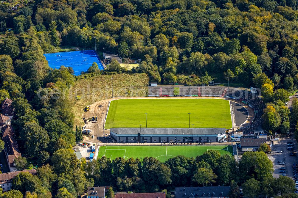 Aerial image Essen - Football stadium Uhlenkrug-Stadion on street Am Uhlenkrug in the district Stadtwald in Essen at Ruhrgebiet in the state North Rhine-Westphalia, Germany