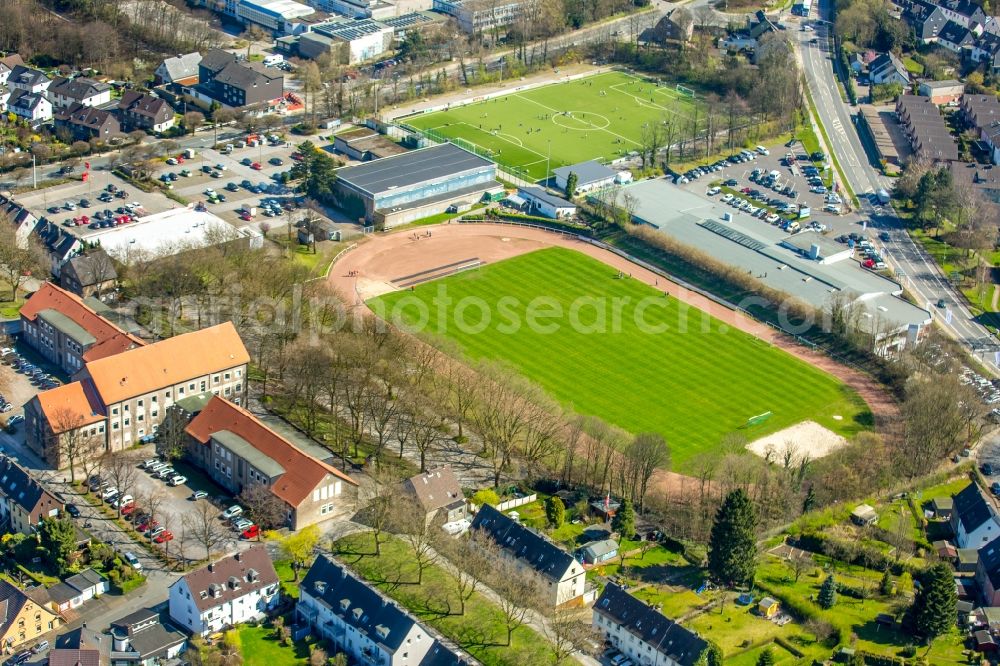 Aerial image Hattingen - Football stadium of the football club Althoffstadion of Sportgemeinschaft Welper 1893 e.V. in Hattingen in the state North Rhine-Westphalia