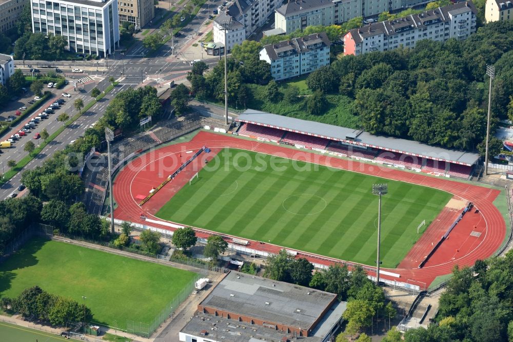 Aerial image Köln - Football stadium of the football club S.C. Fortuna Koeln e.V. in Cologne in the state North Rhine-Westphalia, Germany