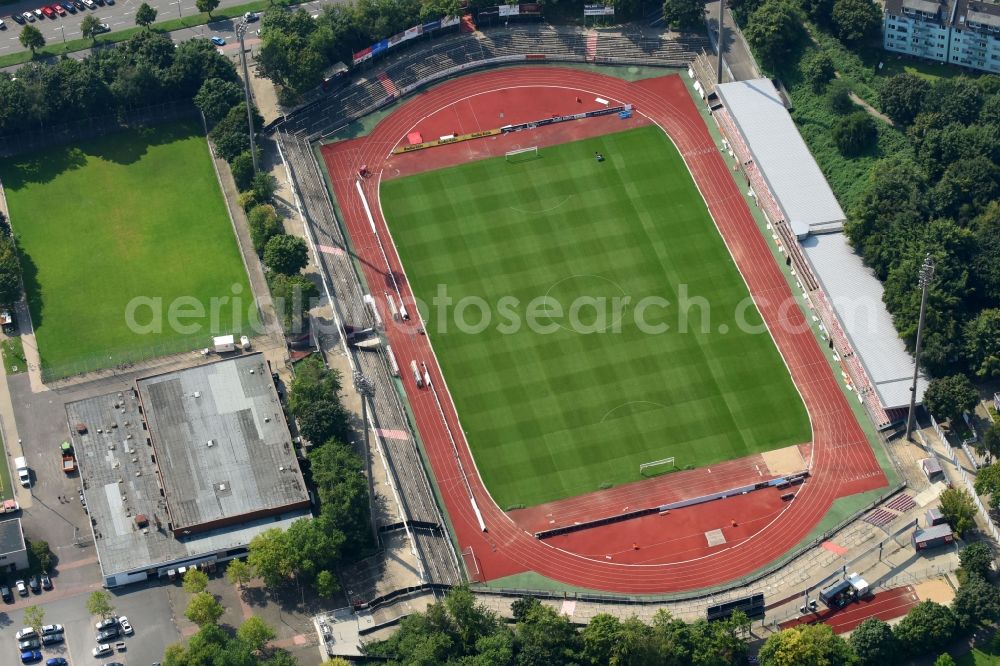 Aerial photograph Köln - Football stadium of the football club S.C. Fortuna Koeln e.V. in Cologne in the state North Rhine-Westphalia, Germany