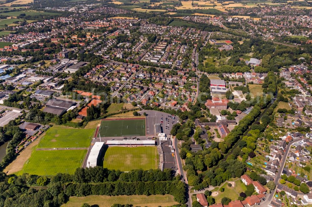 Ahlen from above - Football stadium of the football club ROT WEISS AHLEN e.V. on August-Kirchner-Strasse in Ahlen in the state North Rhine-Westphalia, Germany