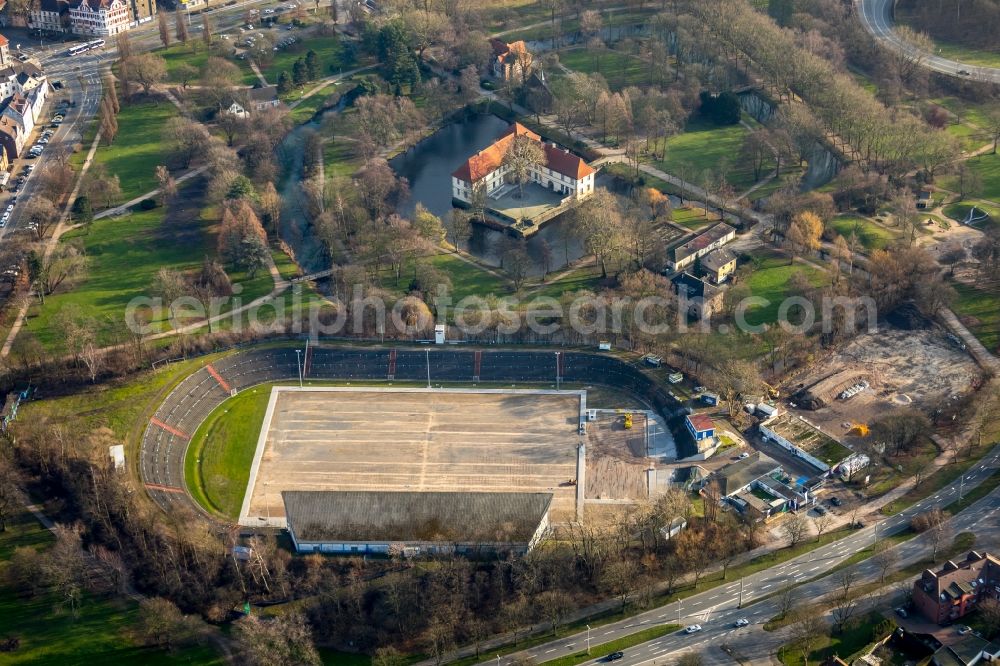 Herne from above - Football stadium construction Site of the football club Sportclub Westfalia 04 e.V. on Westring in Herne in the state North Rhine-Westphalia