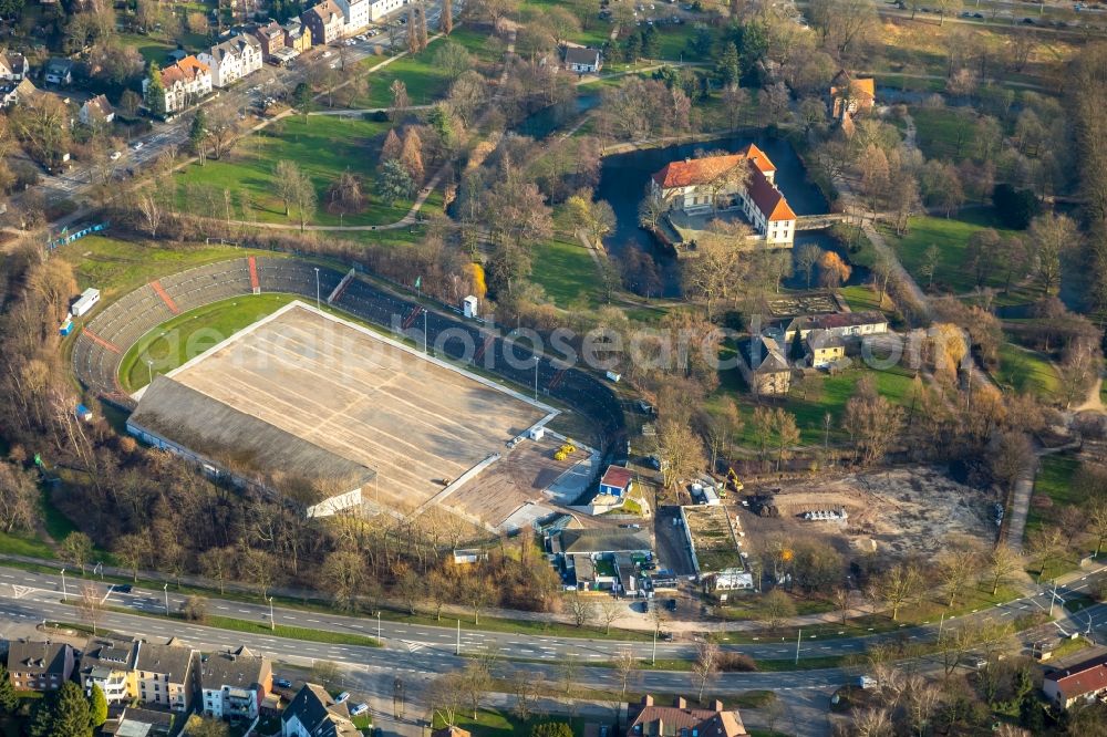 Herne from the bird's eye view: Football stadium construction Site of the football club Sportclub Westfalia 04 e.V. on Westring in Herne in the state North Rhine-Westphalia