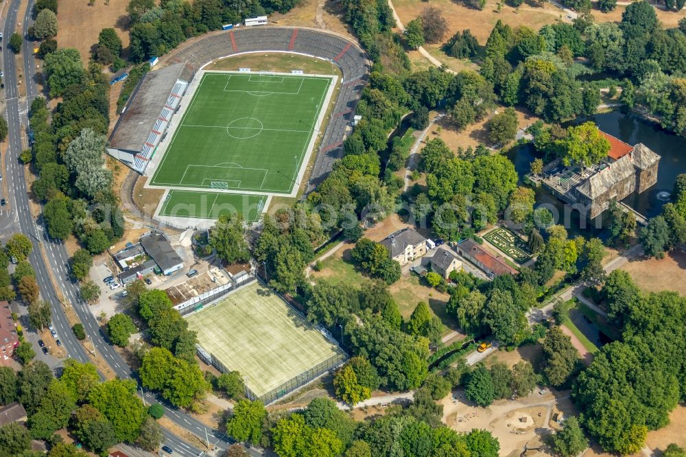 Herne from above - Football stadium construction Site of the football club Sportclub Westfalia 04 e.V. on Westring in Herne in the state North Rhine-Westphalia