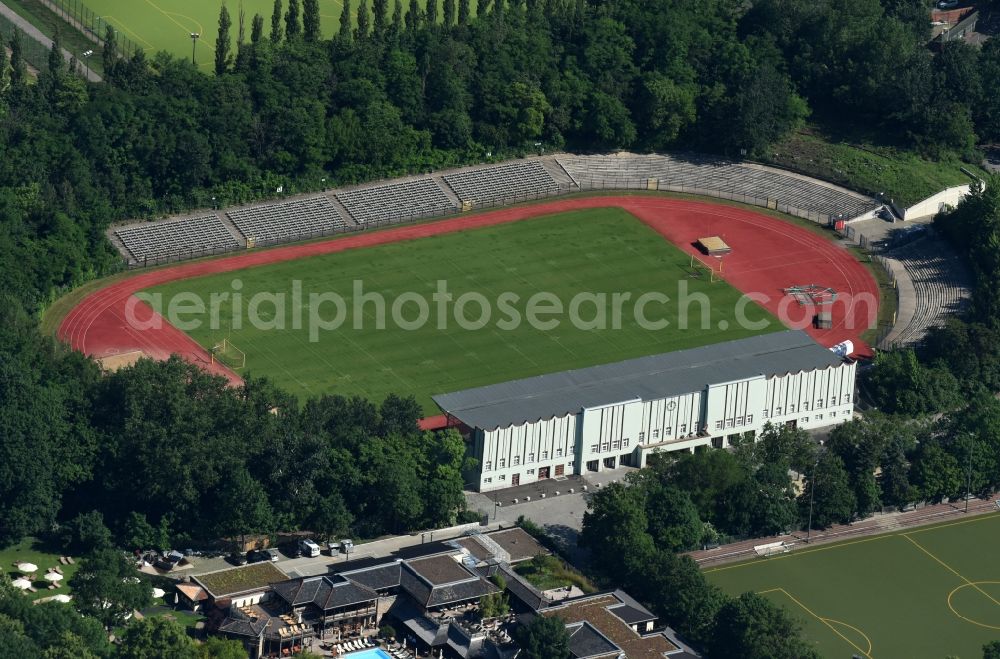 Berlin from the bird's eye view: Football stadium of the football club SC-Union Berlin 06 e.V. Poststadion on Lehrter Strasse in Berlin