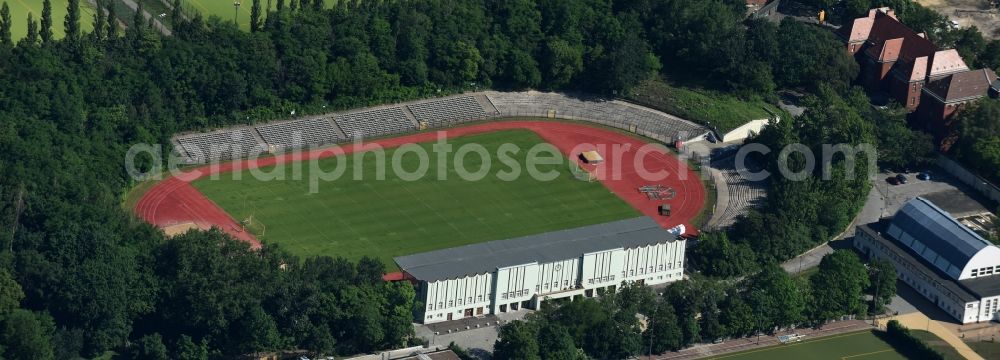 Aerial image Berlin - Football stadium of the football club SC-Union Berlin 06 e.V. Poststadion on Lehrter Strasse in Berlin