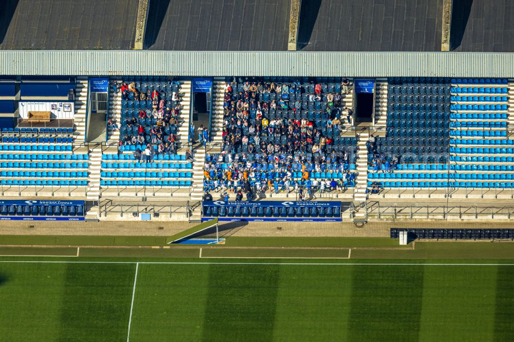 Aerial photograph Bochum - Football stadium Vonovia Ruhrstadion on Castroper Strasse in the district of Bochum Mitte in Bochum in the Ruhr area in the federal state of North Rhine-Westphalia, Germany