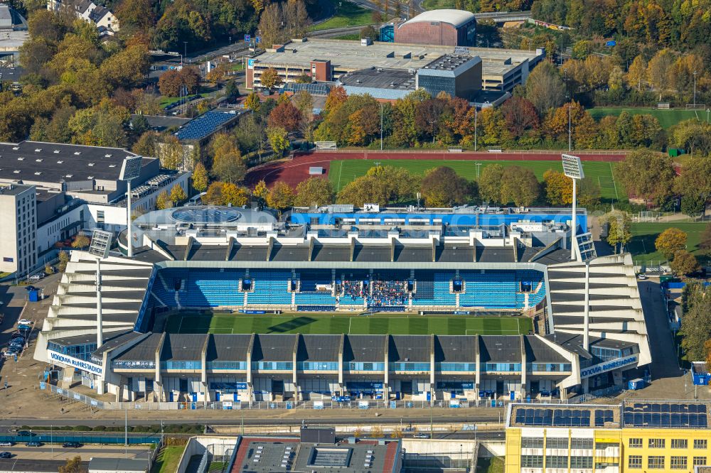 Bochum from above - Football stadium Vonovia Ruhrstadion on Castroper Strasse in the district of Bochum Mitte in Bochum in the Ruhr area in the federal state of North Rhine-Westphalia, Germany