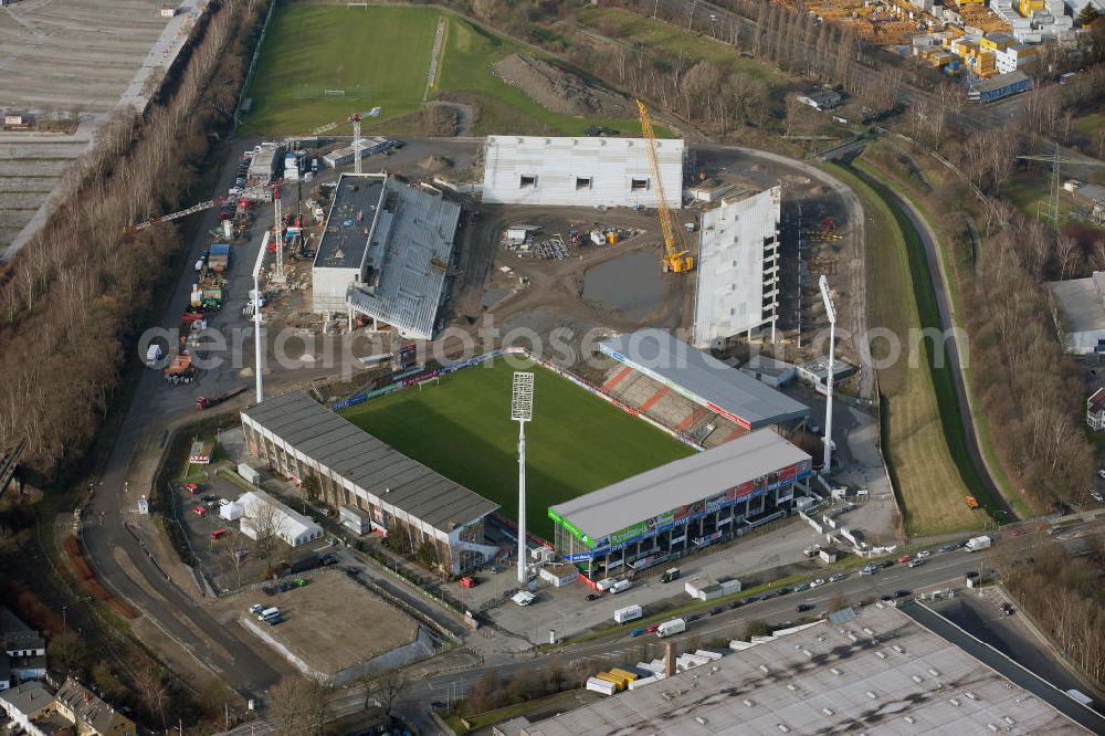 Aerial image Essen - Construction of a modern football stadium at the Georg-Melches stadium in Essen, North Rhine-Westphalia