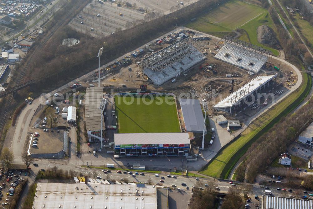 Aerial image Essen - Construction of a modern football stadium at the Georg-Melches stadium in Essen, North Rhine-Westphalia