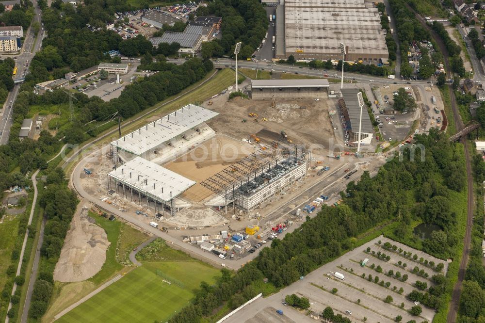 Aerial image Essen - Construction of a modern football stadium at the Georg-Melches stadium in Essen, North Rhine-Westphalia