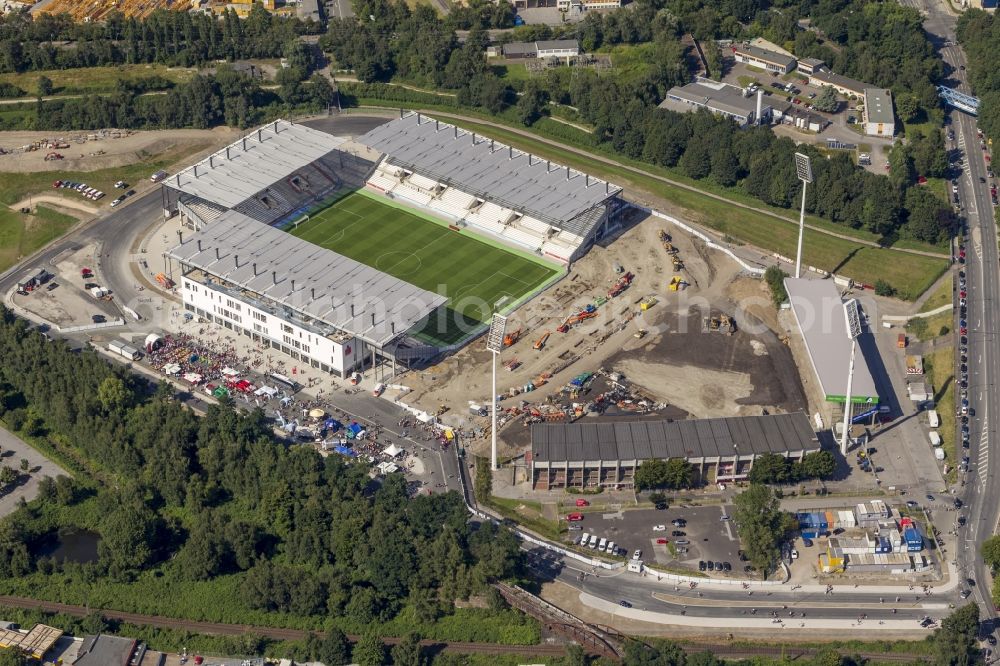 Aerial image Essen - Construction of a modern football stadium at the Georg-Melches stadium in Essen, North Rhine-Westphalia