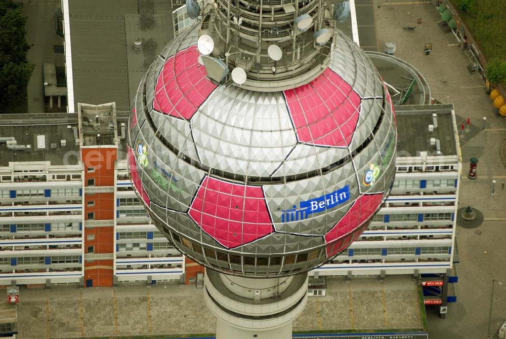 Berlin from above - Blick auf die Fußballwerbung auf dem Berliner Fernsehturm