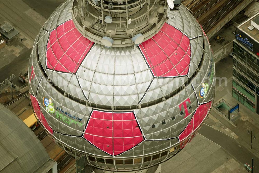 Berlin from above - Blick auf die Fußballwerbung auf dem Berliner Fernsehturm